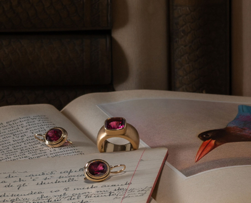 Ring und Ohrhänger Ring mit Rosaturmalin façettiert in Roségold 750